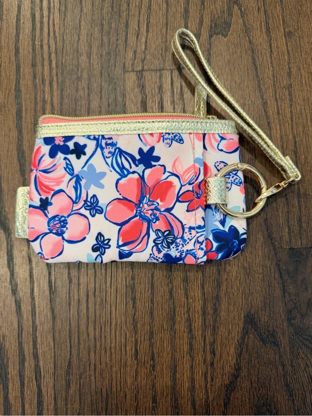 Lilly Pulitzer Floral Wristlet in Pink, Coral & Navy